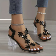 Dames Bloem Rhinestone Hak Sandalen