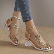 Dames Bloem Rhinestone Hak Sandalen