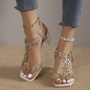 Dames Bloem Rhinestone Hak Sandalen