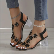 Dames Bloem Rhinestone Hak Sandalen