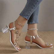 Dames Bloem Rhinestone Hak Sandalen