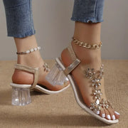 Dames Bloem Rhinestone Hak Sandalen