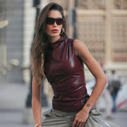 The Ruched Leather Amber Top