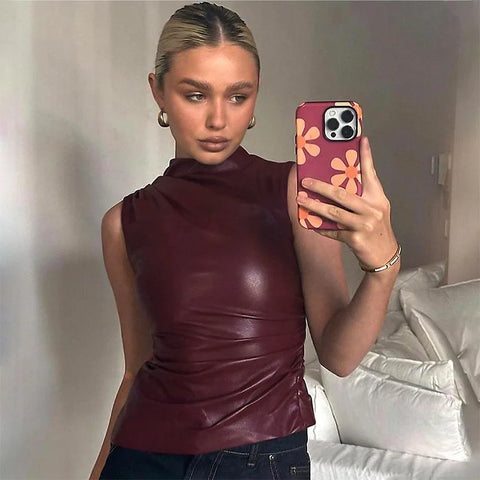 The Ruched Leather Amber Top