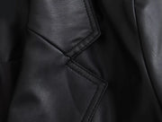 BLACK FAUX LEATHER LONGLINE COAT