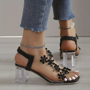 Dames Bloem Rhinestone Hak Sandalen