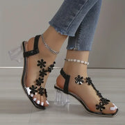 Dames Bloem Rhinestone Hak Sandalen