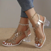 Dames Bloem Rhinestone Hak Sandalen